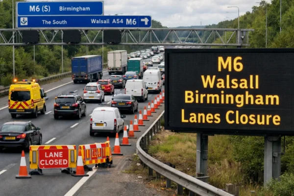 m6 walsall birmingham lanes closure