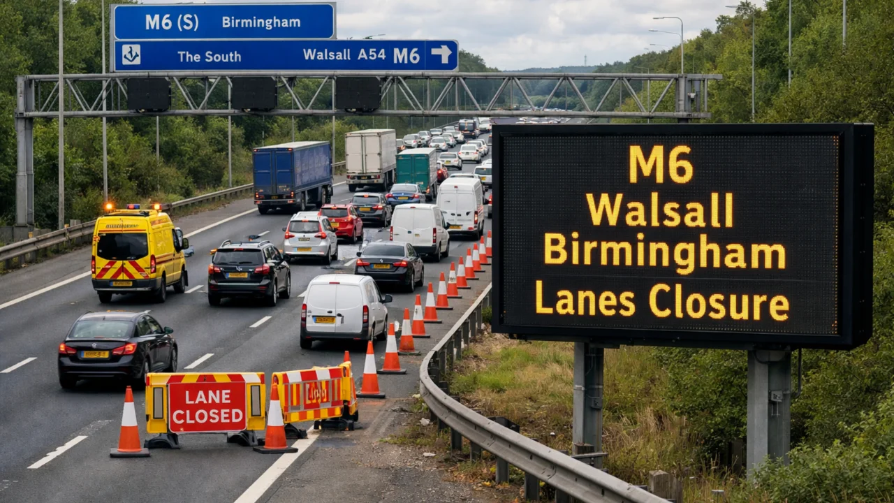 m6 walsall birmingham lanes closure
